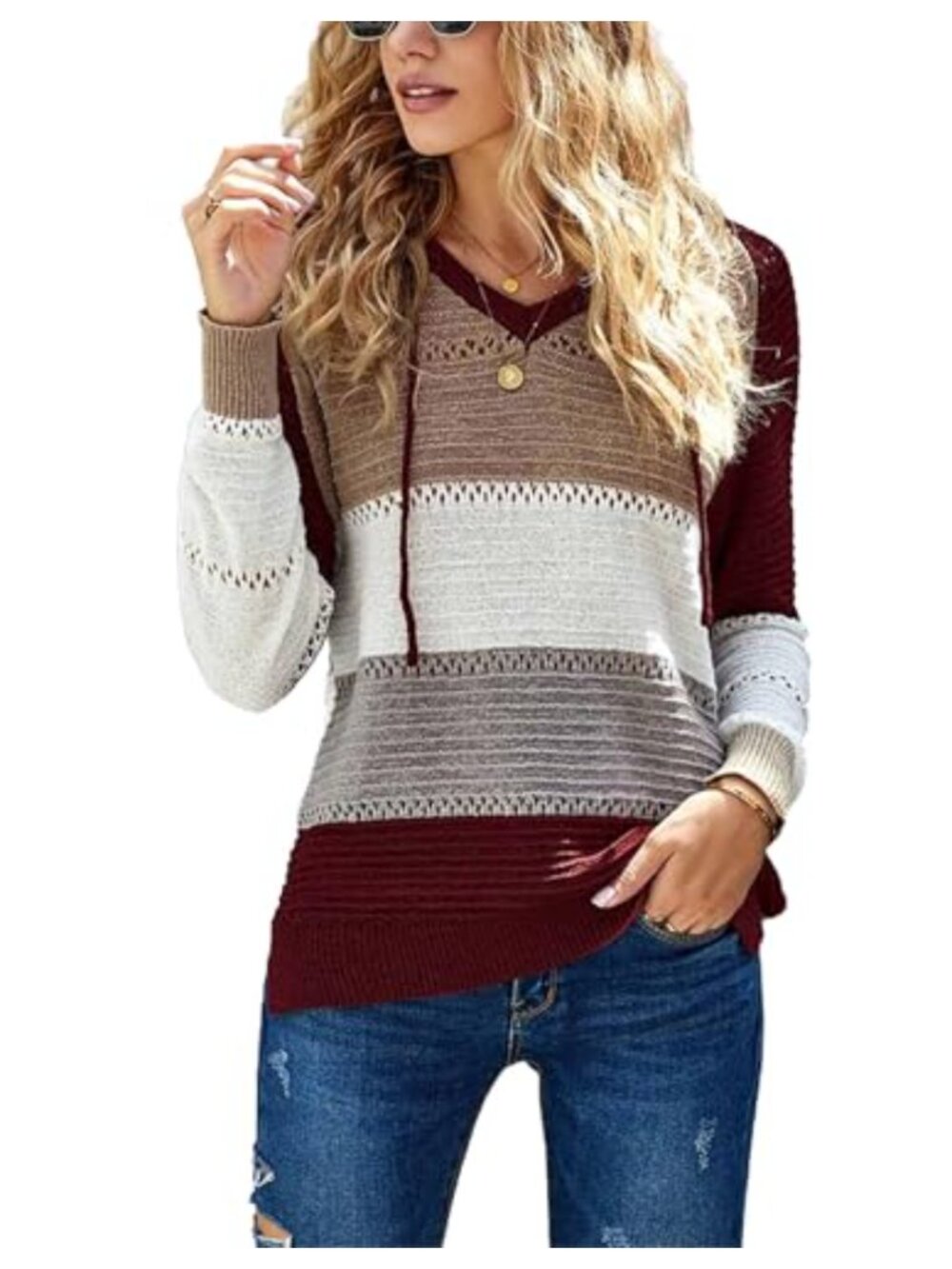 Womens Long Sleeve Color Block Pullover Sweatshirt Hoodie